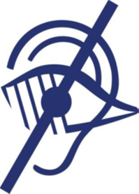 Logo représentant la double déficience sensorielle. L'illustration est composée d'une oreille et d'un œil barré d'un trait