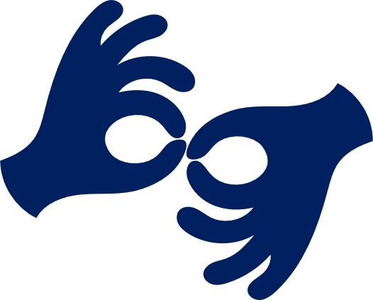 Pictogramme langue des signes françaises avec la représentation de 2 mains qui signent